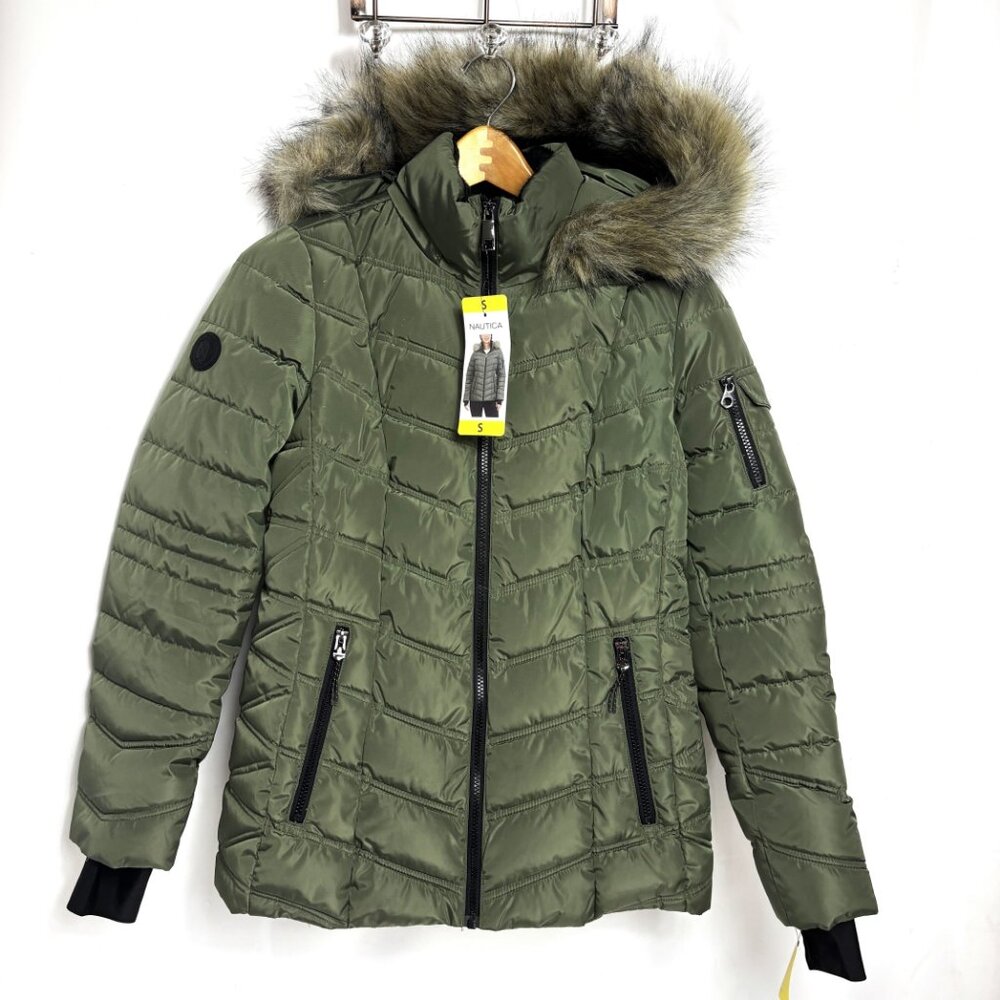 Nautica Puffer Water Resistant w/ Faux Fur Hood Sz Small